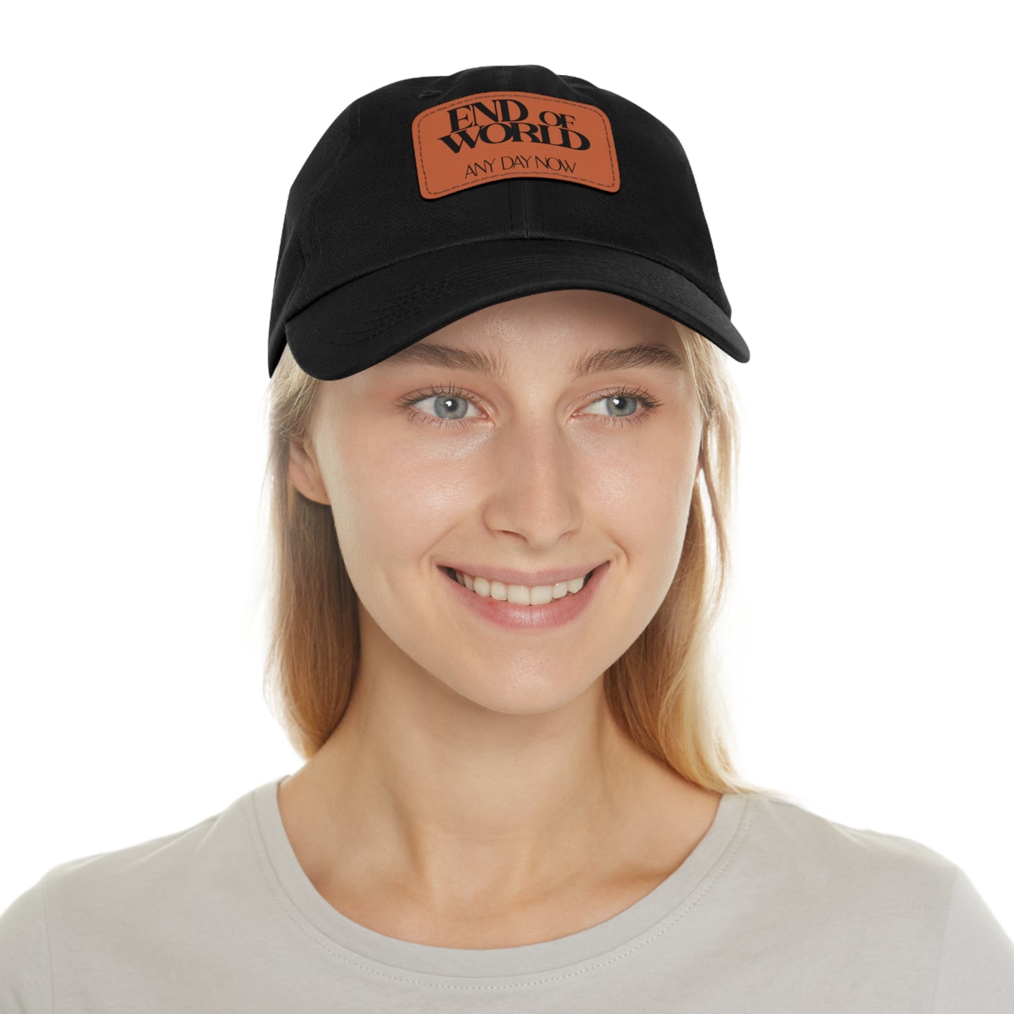 End of World Any Day Now Dad Hat with Leather Patch (Rectangle)